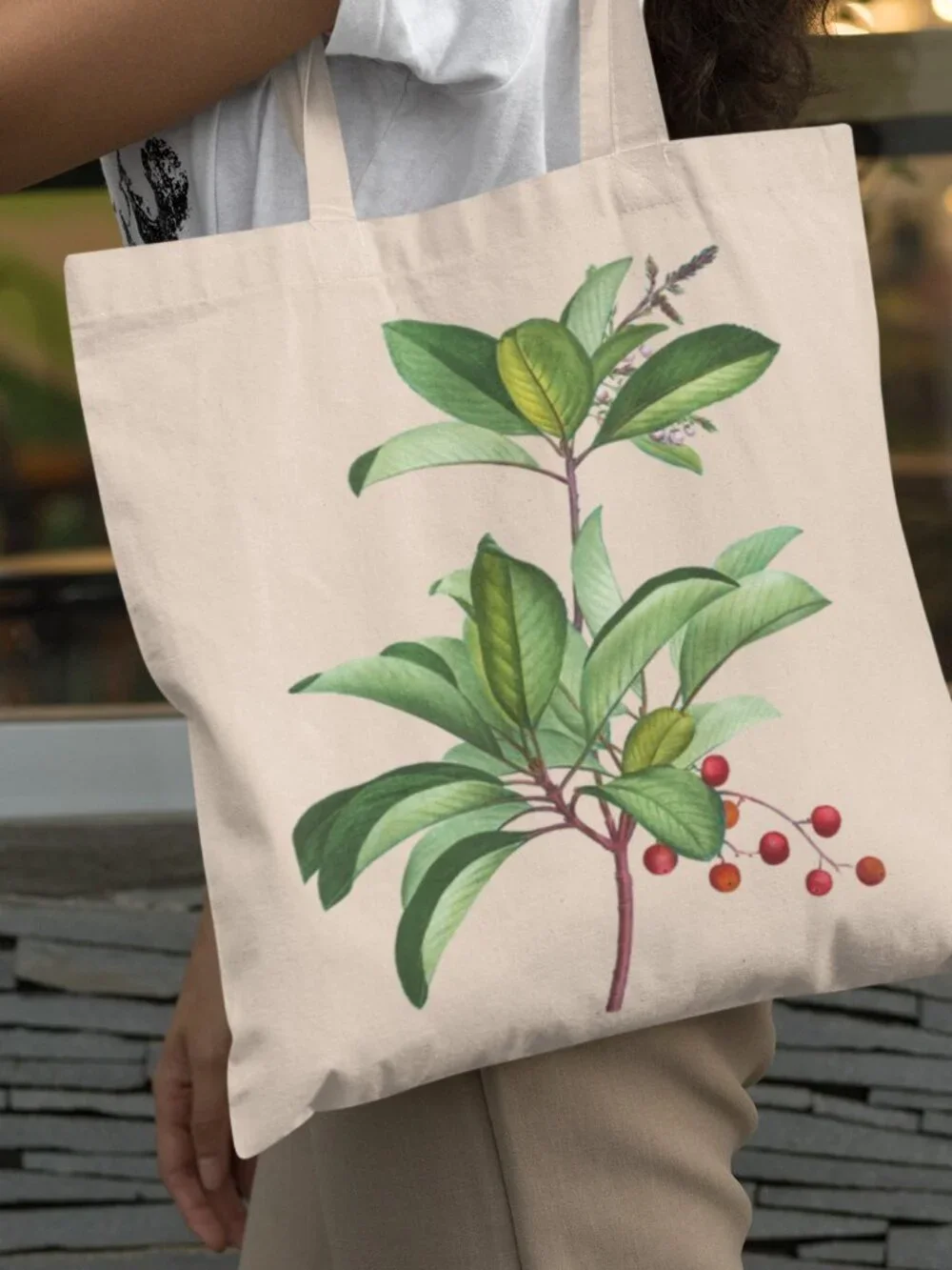 Greek Strawberry Tree Vintage Botanical Print Graphic Canvas Tote Bag
